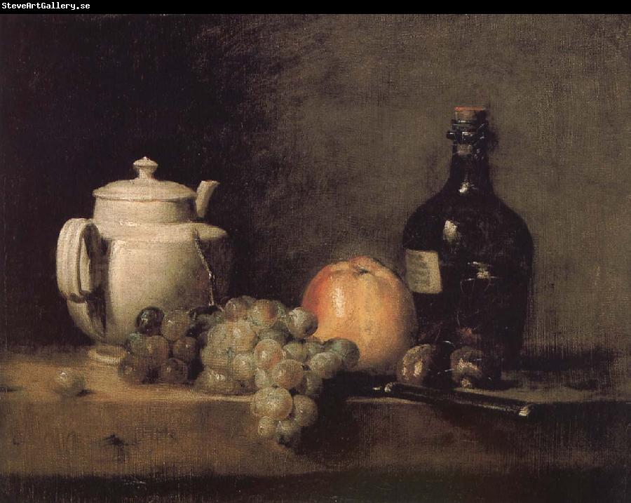 Jean Baptiste Simeon Chardin Teapot white grape apple bottle knife and Paris